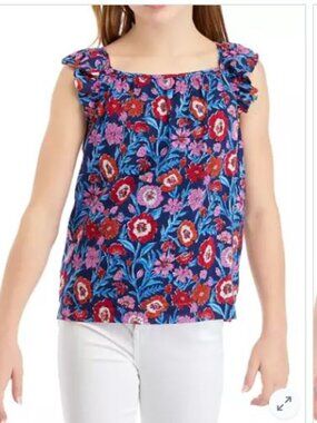 Vineyard Vines Girl's Sleeveless Tisbury Floral Tank Top Blue Pink Cotton XL NWT